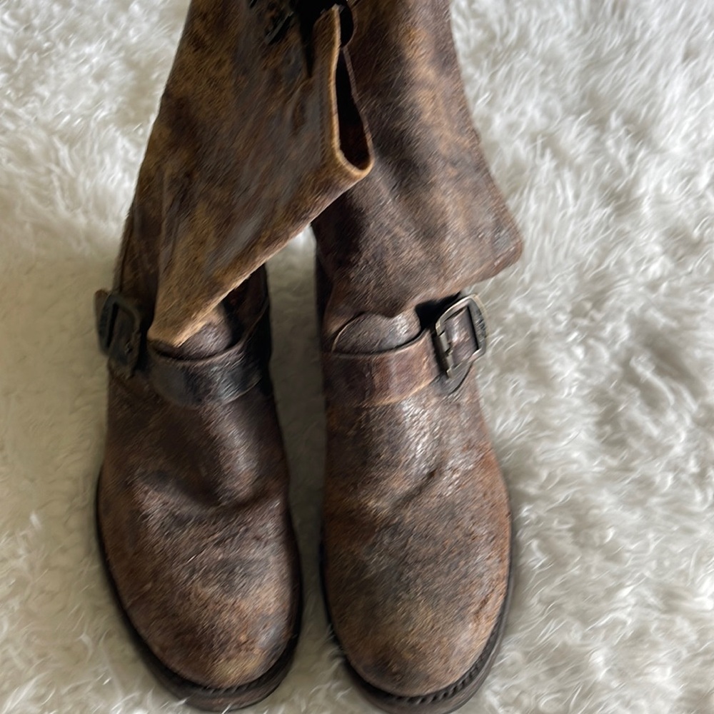 Frye Veronica Short Brown Distressed Leather Slouch Boots - Size 8.5